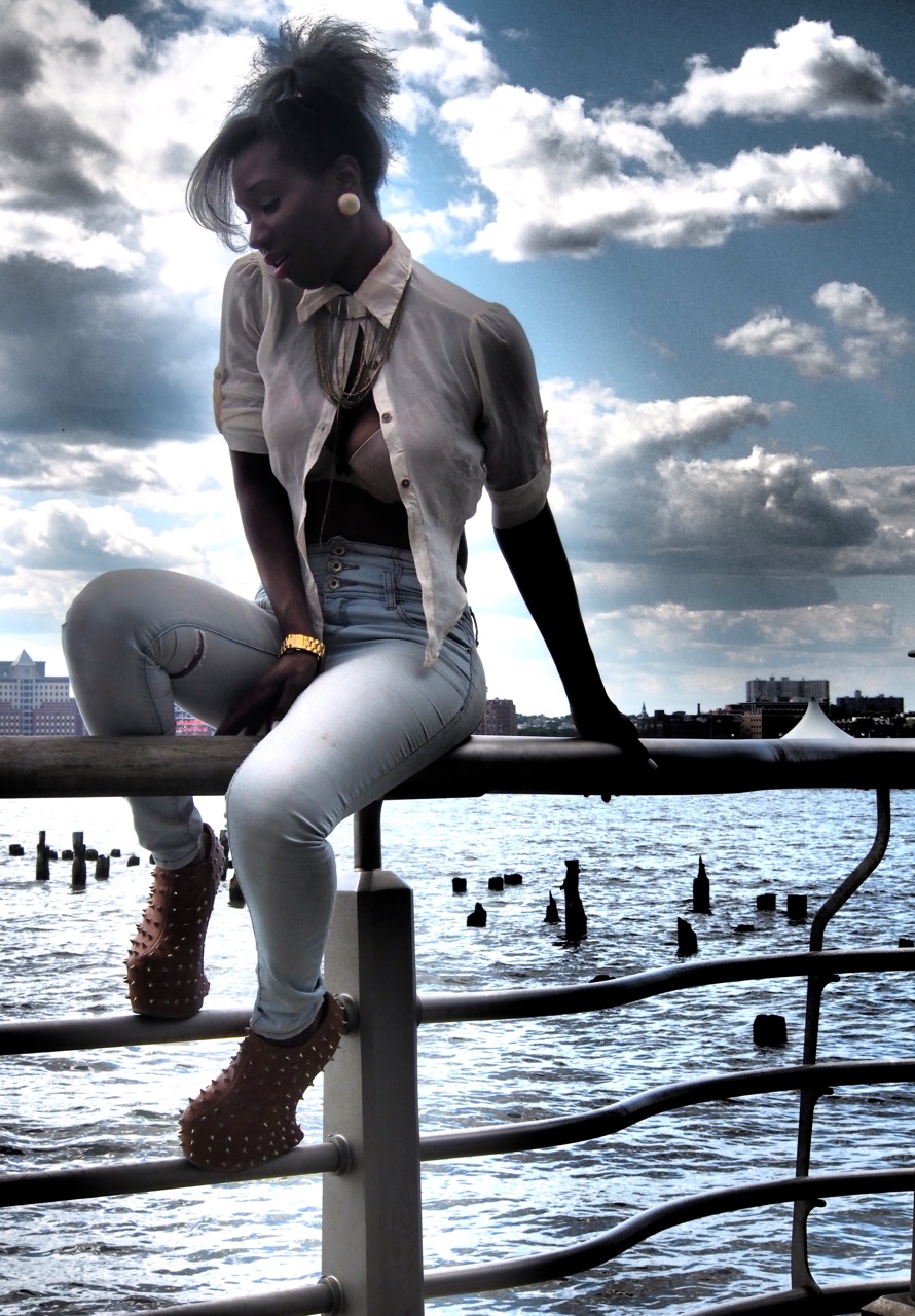 New York Woman on railing