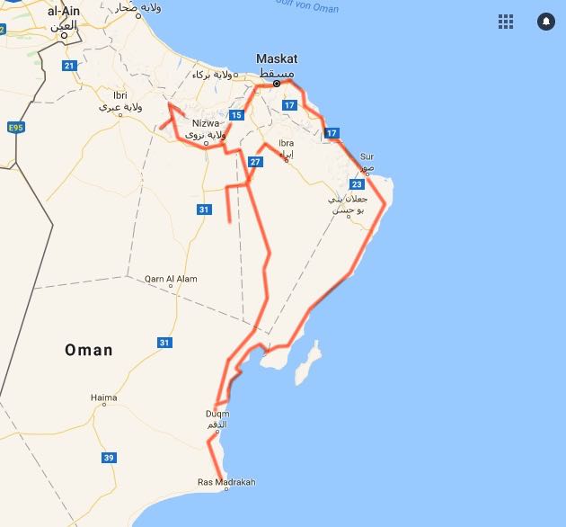 oman off-road tour map